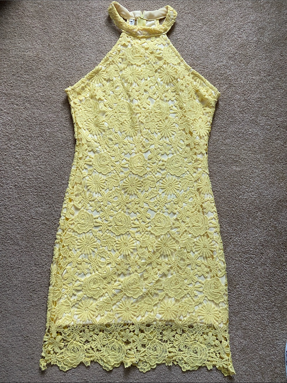 Yellow Lace Halter Junior’s Dress